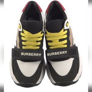 Unisex Burberry White & Yellow Leather Sneaker